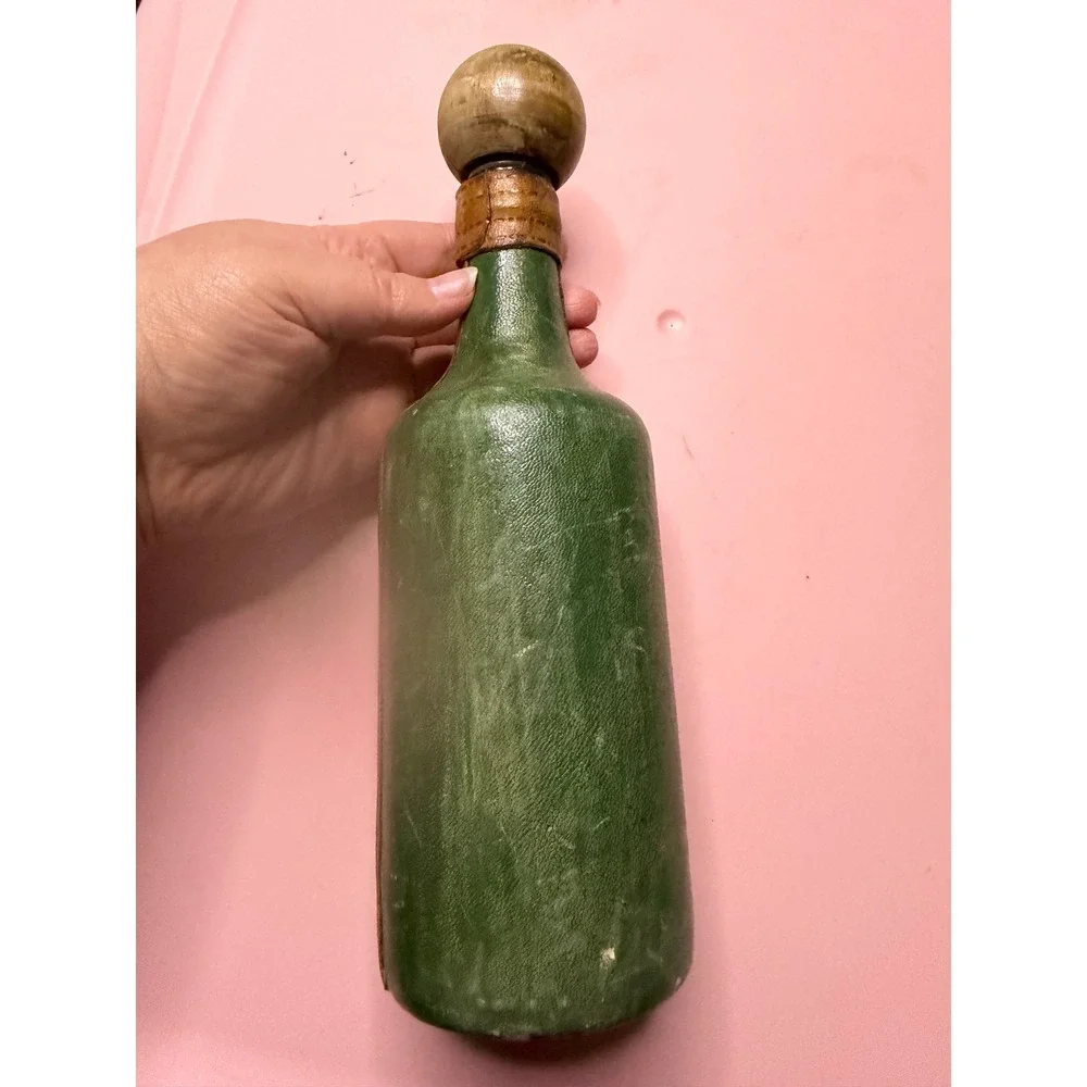 Vintage Leather‎ Wrapped Golf Decanter Glass Bottle Green Golfer Barware Decor